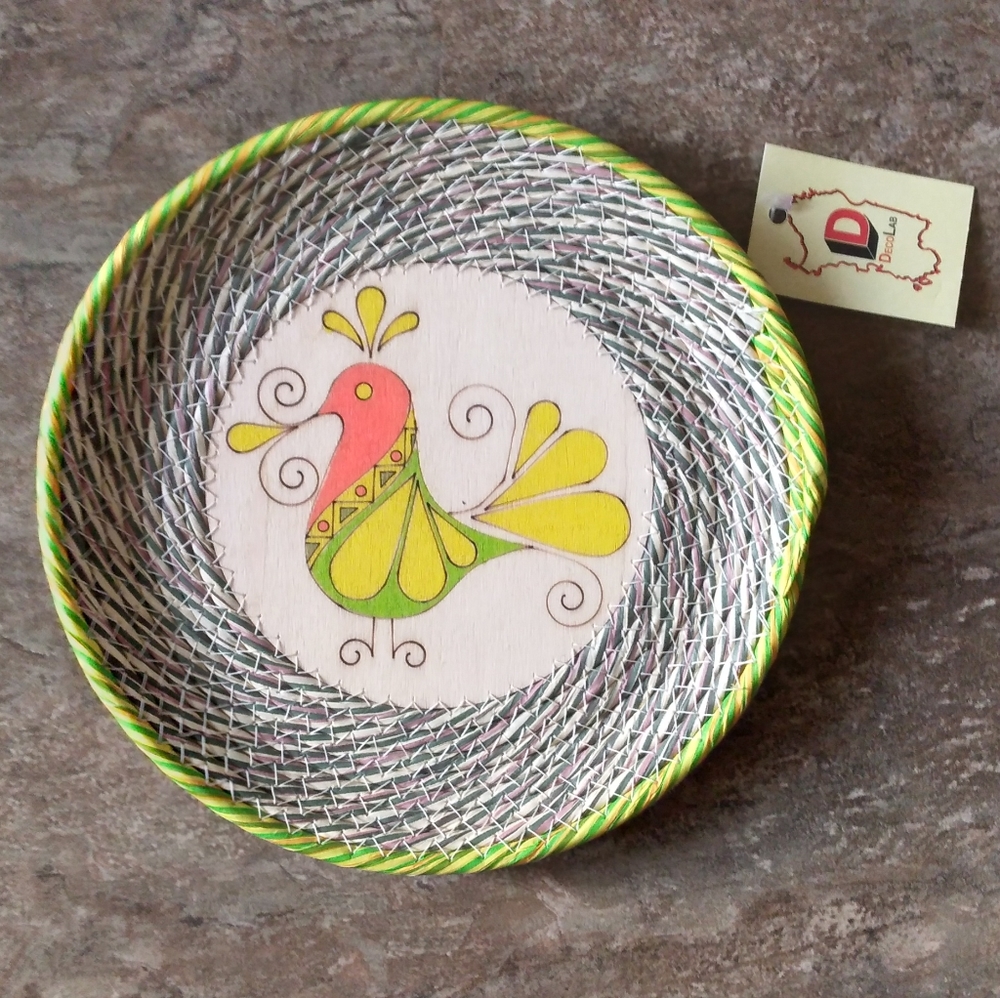 Mid Century Modern Style Painted Woven Wall Decor Basket Plate- NWT- Italy